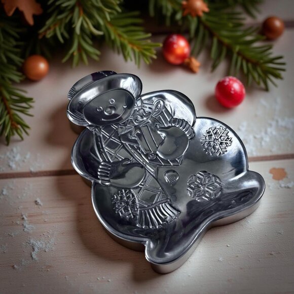 Home For The Holidays Other - Home For The Holidays Snowman Candy Dish Silver Metal Christmas Decor Gift Box